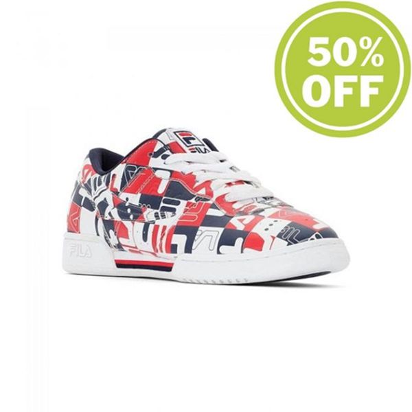 Fila Original Fitness Archieve Print Low-Cut Men's Sneakers - White/Navy/Red,NZ 124-28071